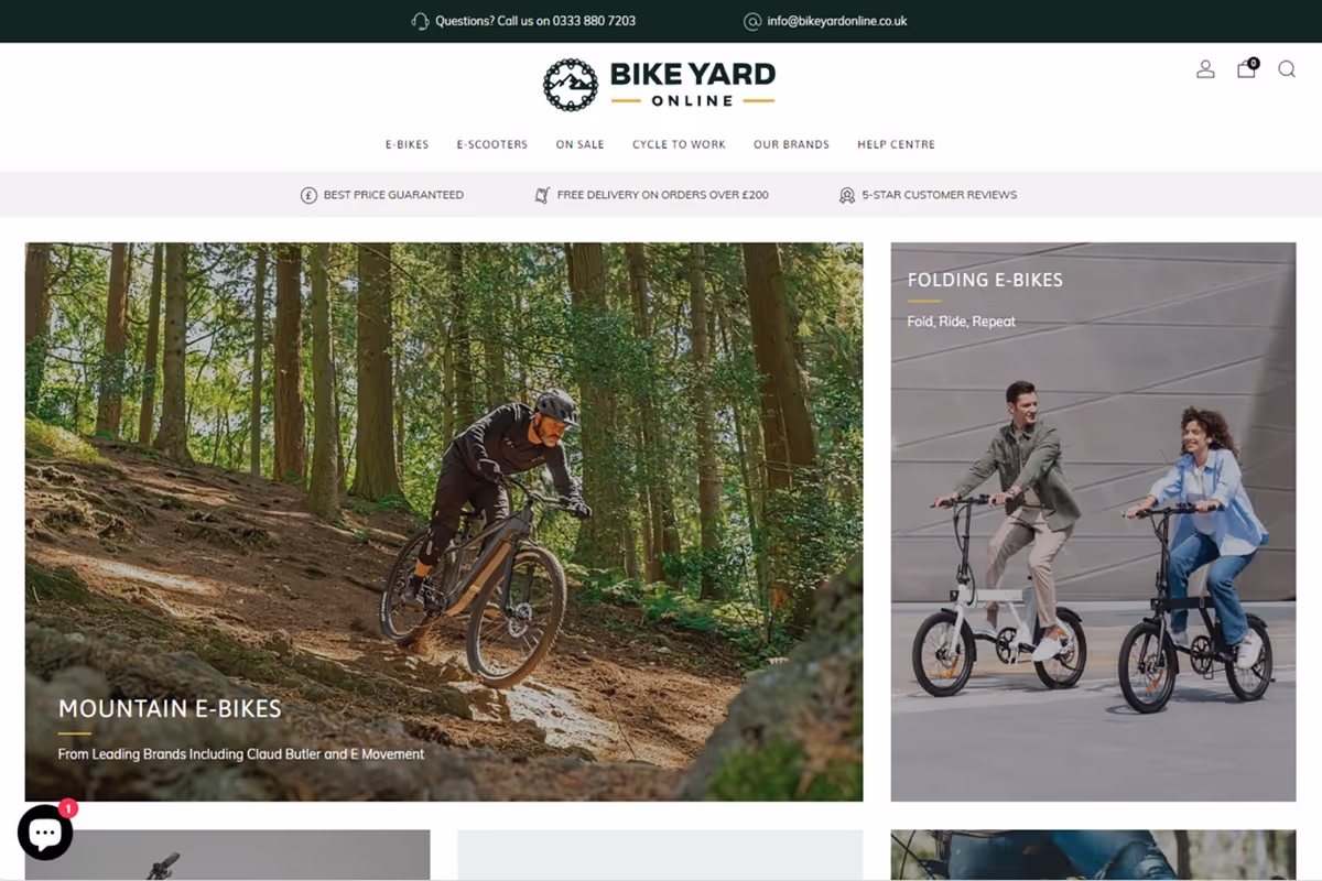 Screenshot of Bike Yard Online's desktop site.
