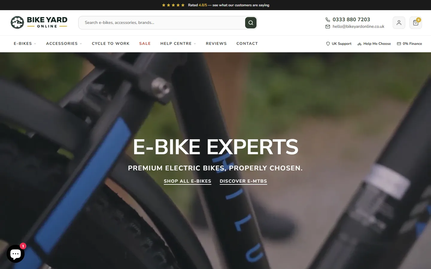Screenshot of Bike Yard Online's desktop site.